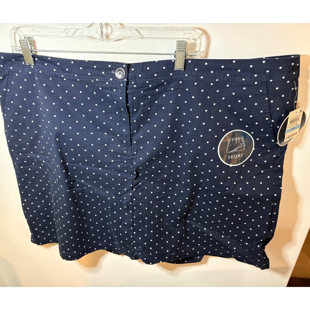Karen Scott Navy Blue White Polka Dot Skort Plus Size 20W Shorts Skirt Pockets